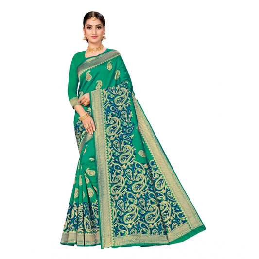 Generic Women's Banarasi Silk Designer Weaving Saree With Unstitched Blouse (Green, 5.50 Mtrs)