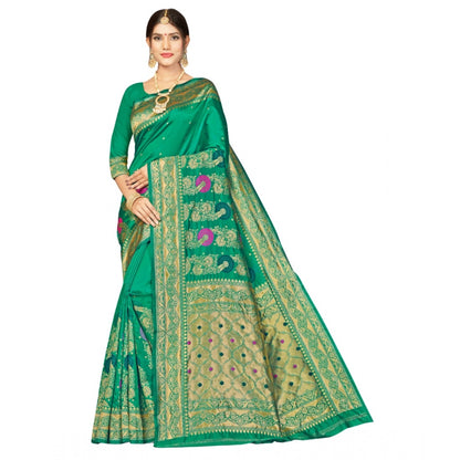 Generic Women's Banarasi Silk Designer Weaving Saree With Unstitched Blouse (Green, 5.50 Mtrs)