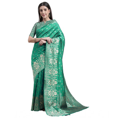 Generic Women's Banarasi Silk Designer Weaving Saree With Unstitched Blouse (Green, 5.50 Mtrs)