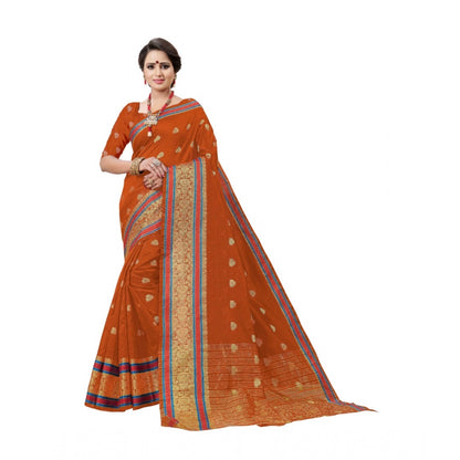 Generic Women's Cotton Silk Designer Weaving Saree With Unstitched Blouse (Orange, 5.50 Mtrs)