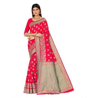 Generic Women's Banarasi Silk Designer Weaving Saree With Unstitched Blouse (Pink, 5.50 Mtrs)