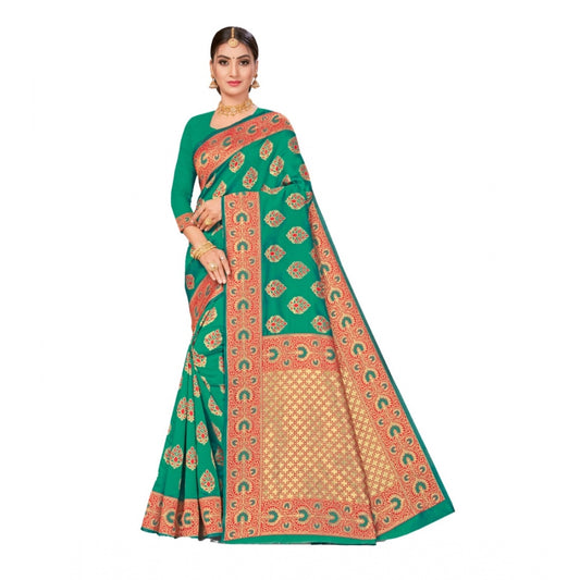 Generic Women's Banarasi Silk Designer Weaving Saree With Unstitched Blouse (Green, 5.50 Mtrs)