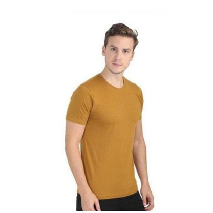 Generic Men's Casual Short Sleeves Cotton Round Neck T-shirt (Mustard)