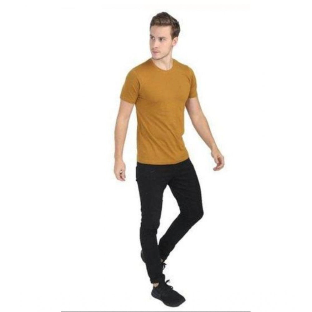 Generic Men's Casual Short Sleeves Cotton Round Neck T-shirt (Mustard)