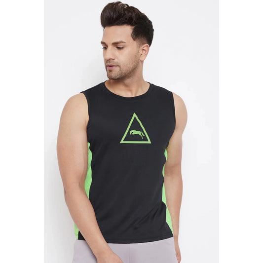 Generic Men's Solid Polyester Sleeveless T.Shirt (Black)