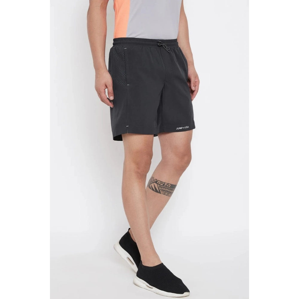 Generic Men's Solid Polyester Above Knee Shorts (Black)