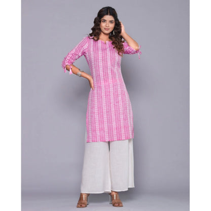 Generic Women's Casual Cotton Blend 3-4th Sleeve Straight Kurti (Pink)