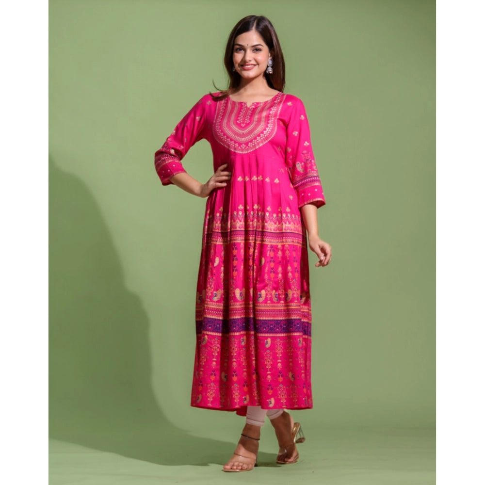 Generic Women's Casual Viscose Rayon 3-4th Sleeve Kurti (Pink)