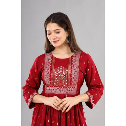 Generic Women's Casual Viscose Rayon 3-4th Sleeve Nayra Cut Kurti (Red)