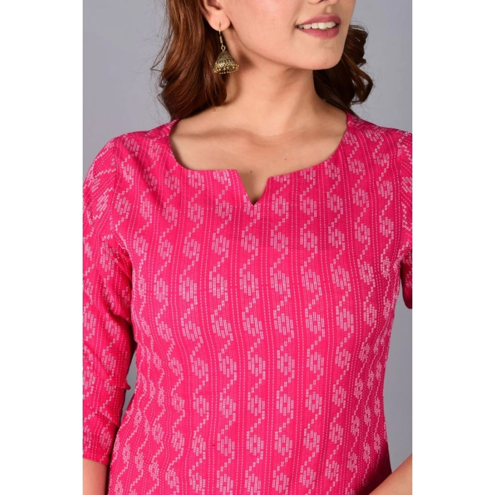 Generic Women's Casual Cotton 3-4th Sleeve Kurti (Pink)