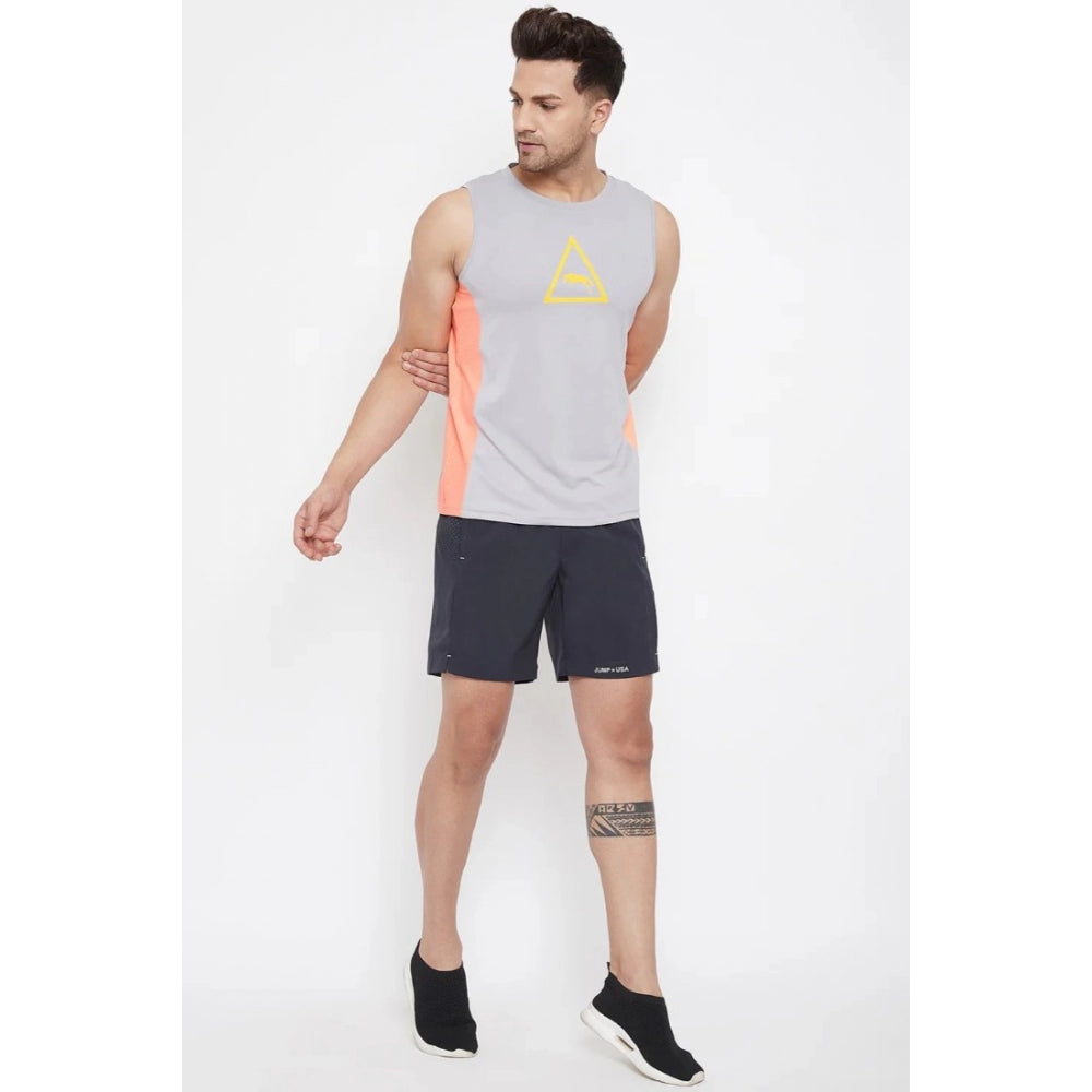 Generic Men's Solid Polyester Sleeveless T.Shirt (Grey)