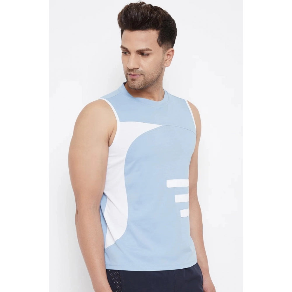 Generic Men's Striped Polyester Sleeveless T.Shirt (Blue)