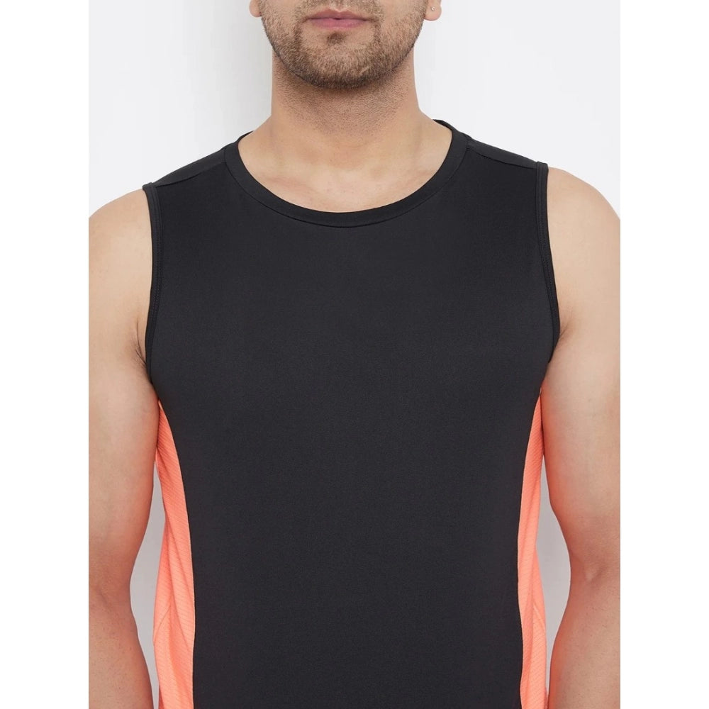 Generic Men's Solid Polyester Sleeveless T.Shirt (Black)