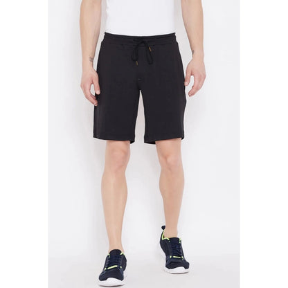 Generic Men's Solid Polyester Knee Length Shorts (Black)