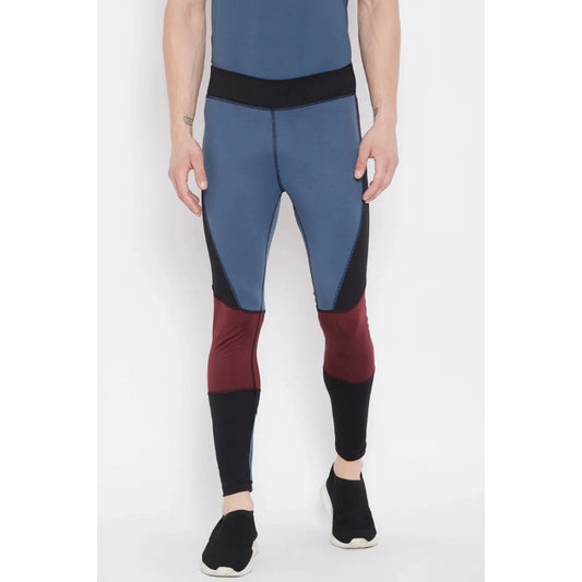 Generic Men's Colour Blocked Polyester Tights (Blue)