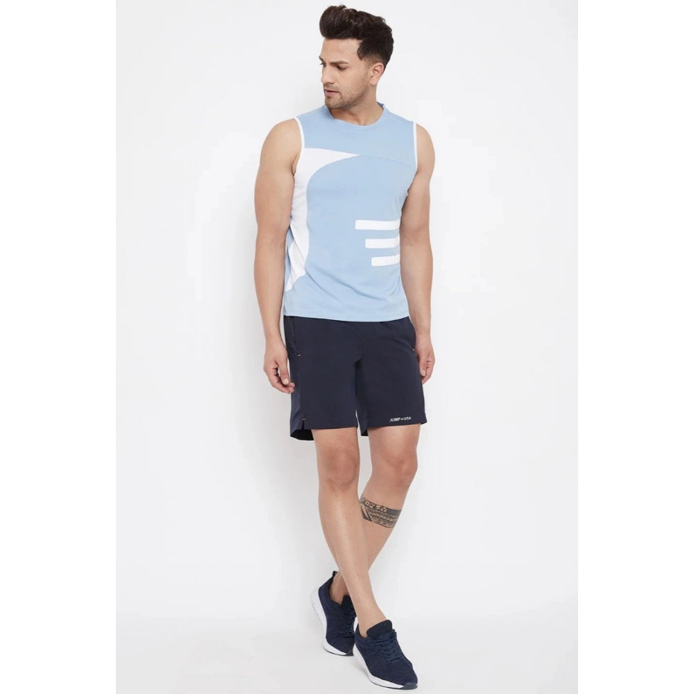 Generic Men's Striped Polyester Sleeveless T.Shirt (Blue)