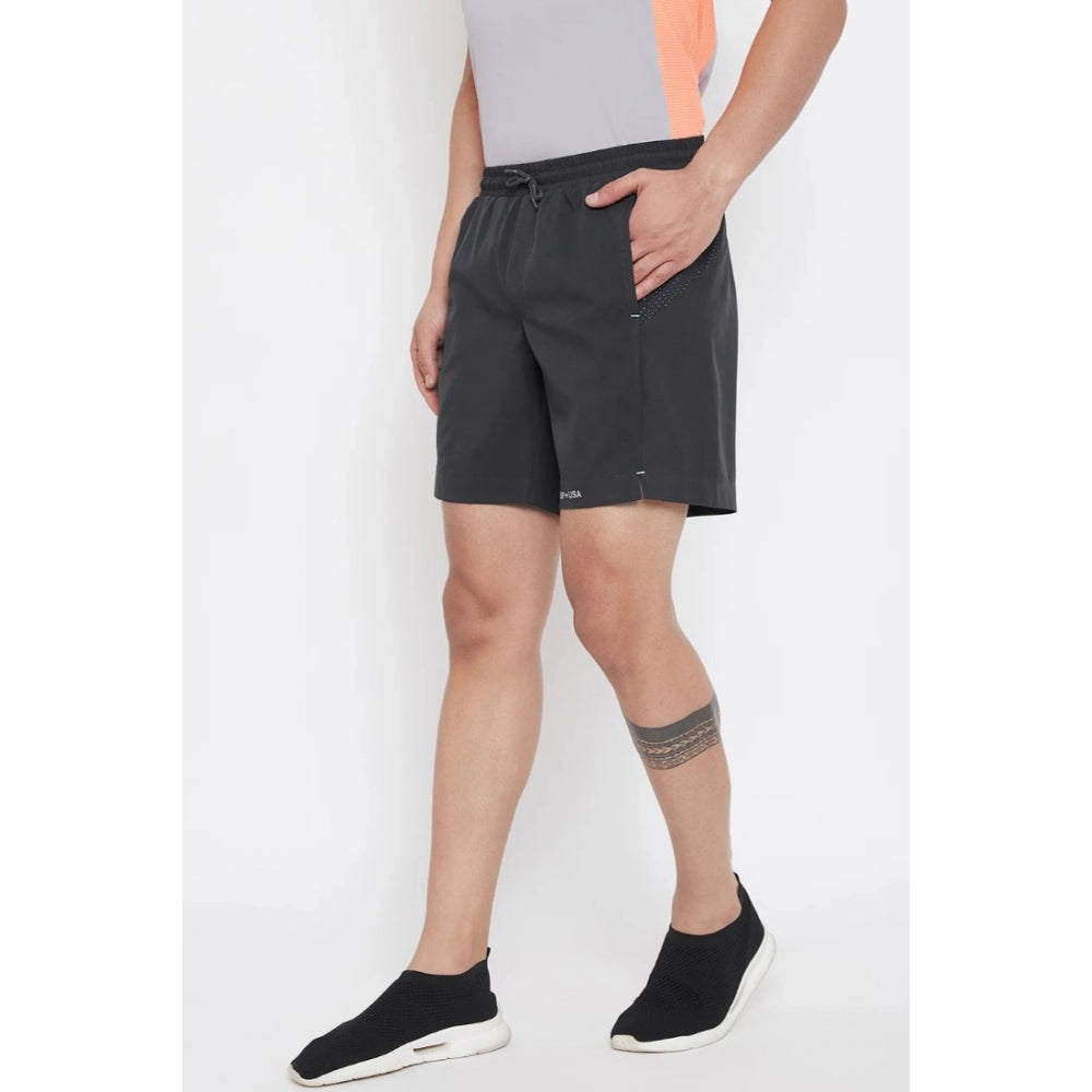 Generic Men's Solid Polyester Above Knee Shorts (Black)