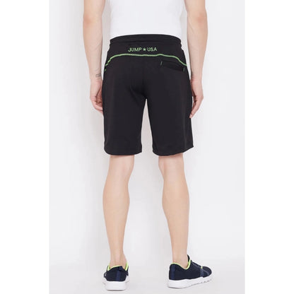 Generic Men's Solid Polyester Knee Length Shorts (Black)