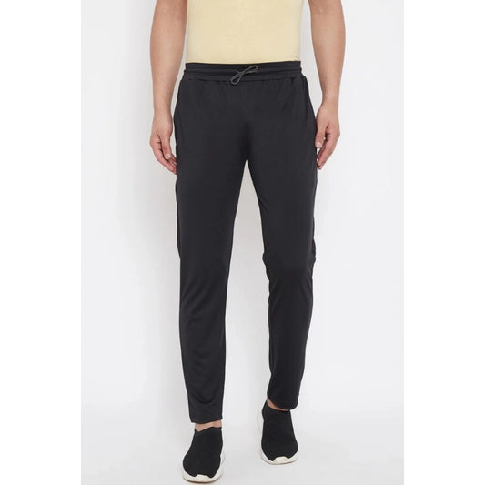 Generic Men's Solid Polyester Regular Track Pant (Black)