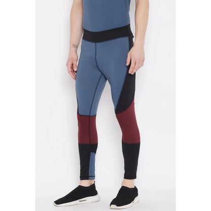 Generic Men's Colour Blocked Polyester Tights (Blue)