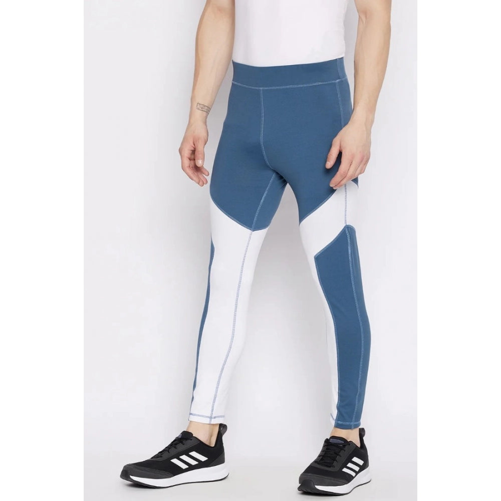 Generic Men's Colour Blocked Polyester Tights (Blue)