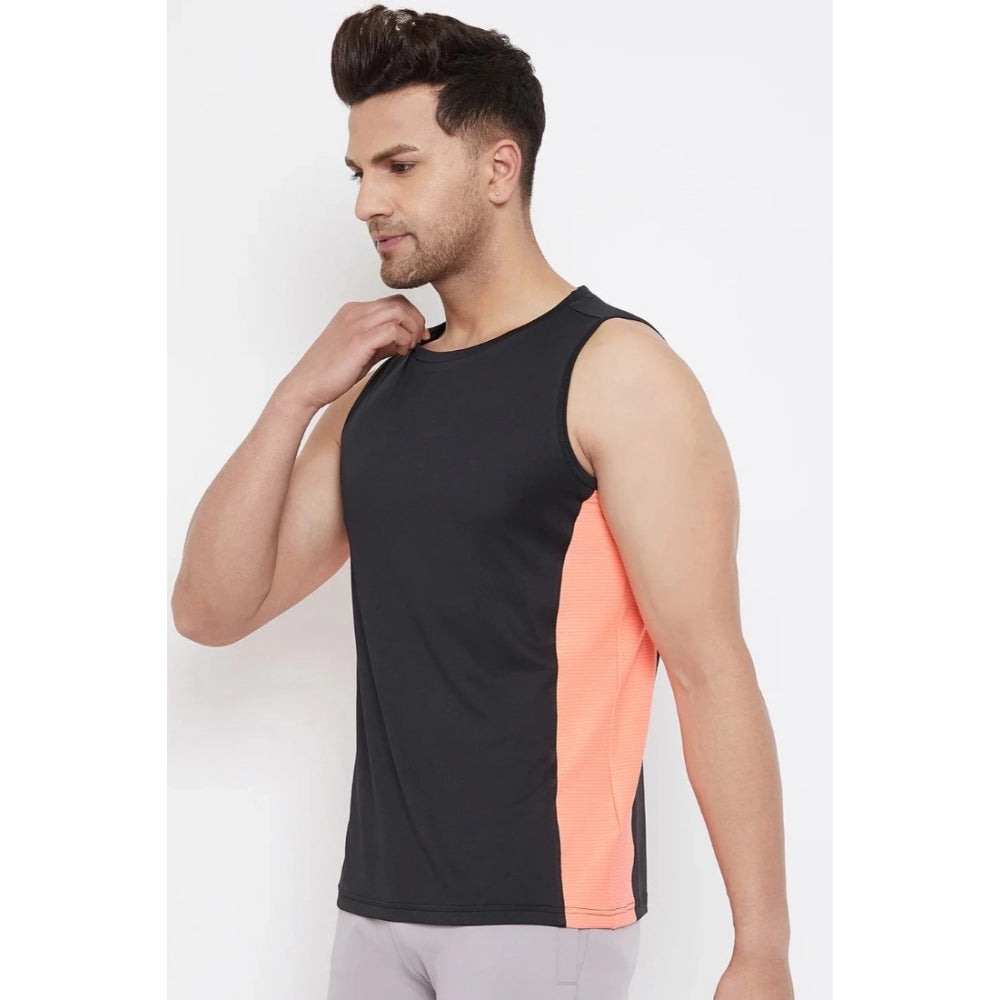 Generic Men's Solid Polyester Sleeveless T.Shirt (Black)