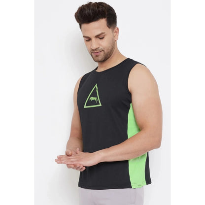 Generic Men's Solid Polyester Sleeveless T.Shirt (Black)