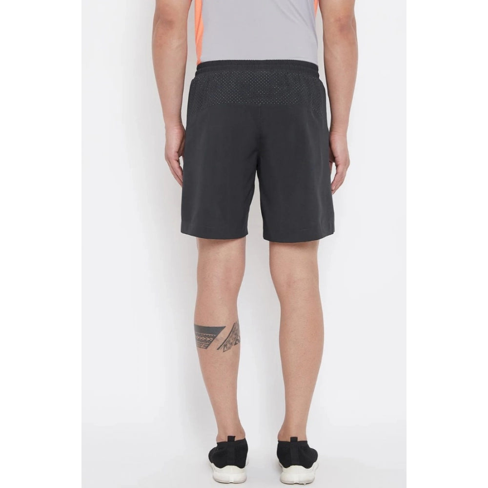 Generic Men's Solid Polyester Above Knee Shorts (Black)