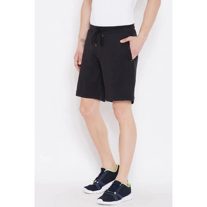 Generic Men's Solid Polyester Knee Length Shorts (Black)