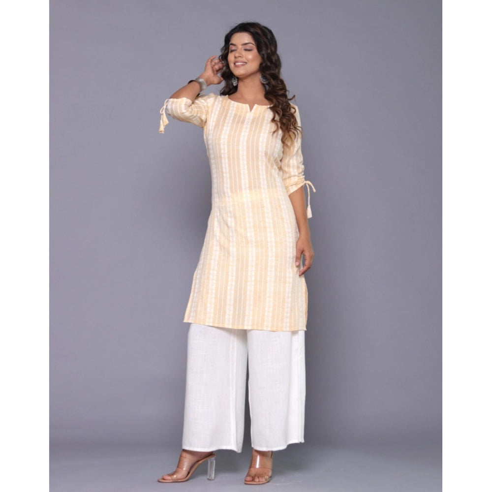 Generic Women's Casual Cotton Blend 3-4th Sleeve Straight Kurti (Yellow)