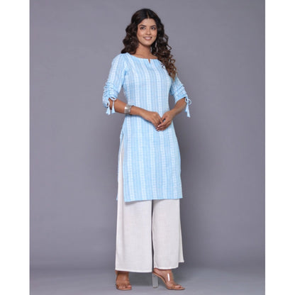 Generic Women's Casual Cotton Blend 3-4th Sleeve Straight Kurti (Aqua Blue)