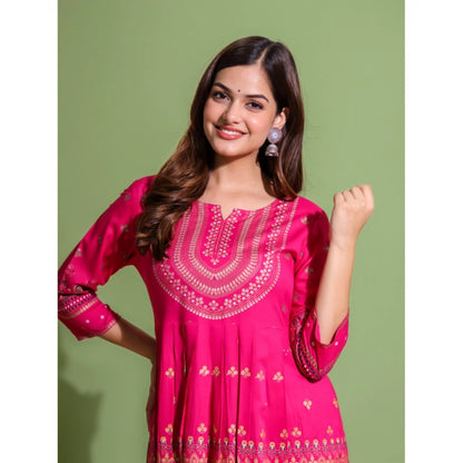 Generic Women's Casual Viscose Rayon 3-4th Sleeve Kurti (Pink)