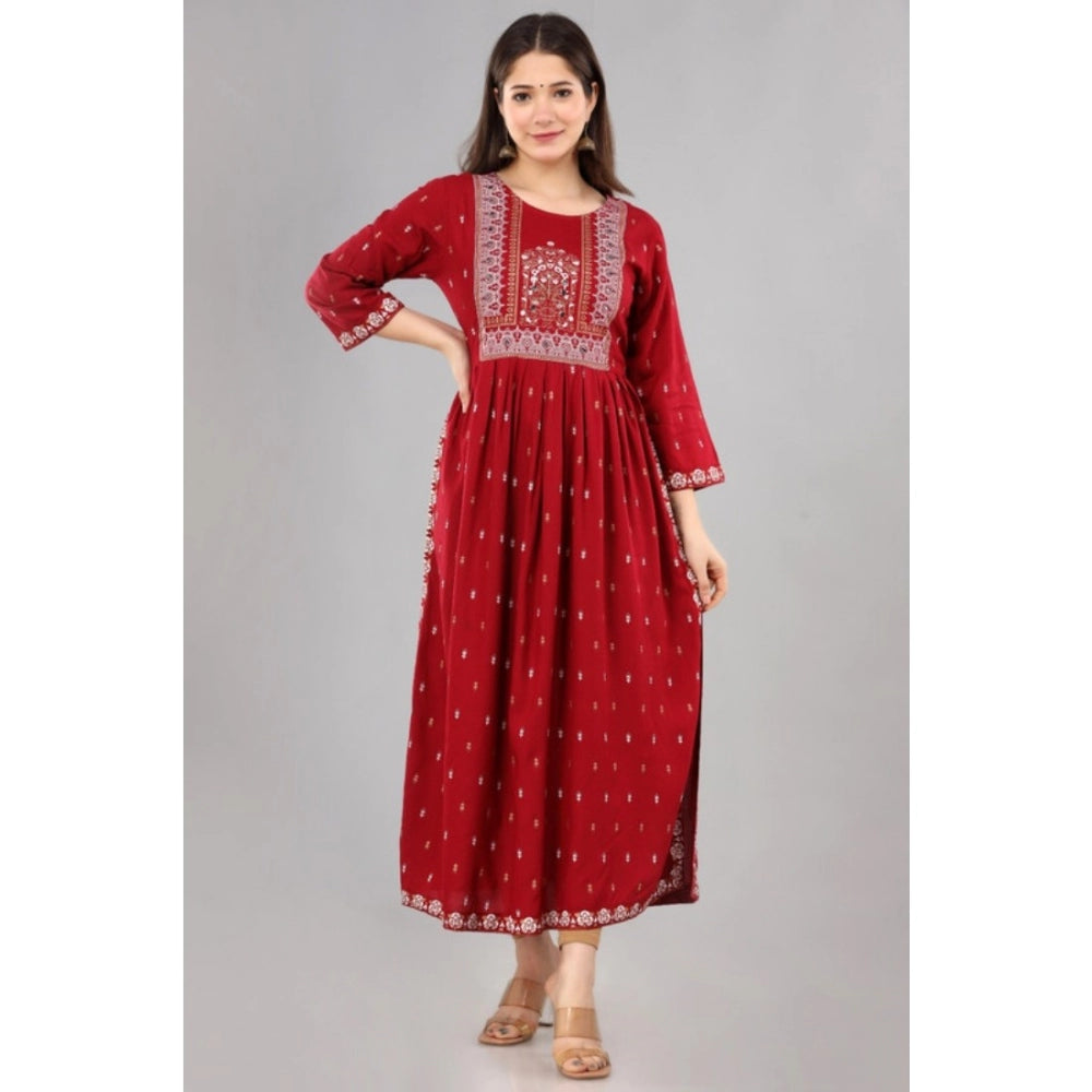 Generic Women's Casual Viscose Rayon 3-4th Sleeve Nayra Cut Kurti (Red)