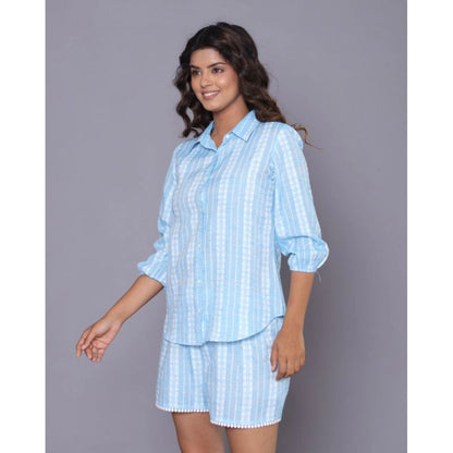 Generic Women's Casual Cotton Short Sleeve Short Night Suit Set (Aqua)