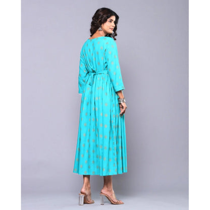 Generic Women's Casual Viscose Rayon 3-4th Sleeve Maternity Kurti (Aqua Blue)