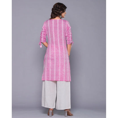 Generic Women's Casual Cotton Blend 3-4th Sleeve Straight Kurti (Pink)