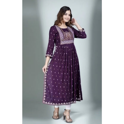 Generic Women's Casual Viscose Rayon 3-4th Sleeve Nayra Cut Kurti (Purple)