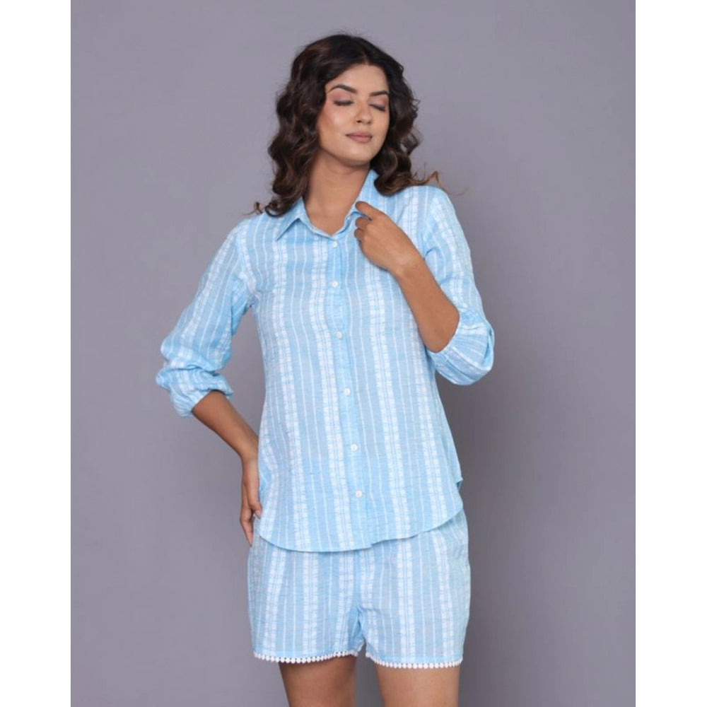 Generic Women's Casual Cotton Short Sleeve Short Night Suit Set (Aqua)