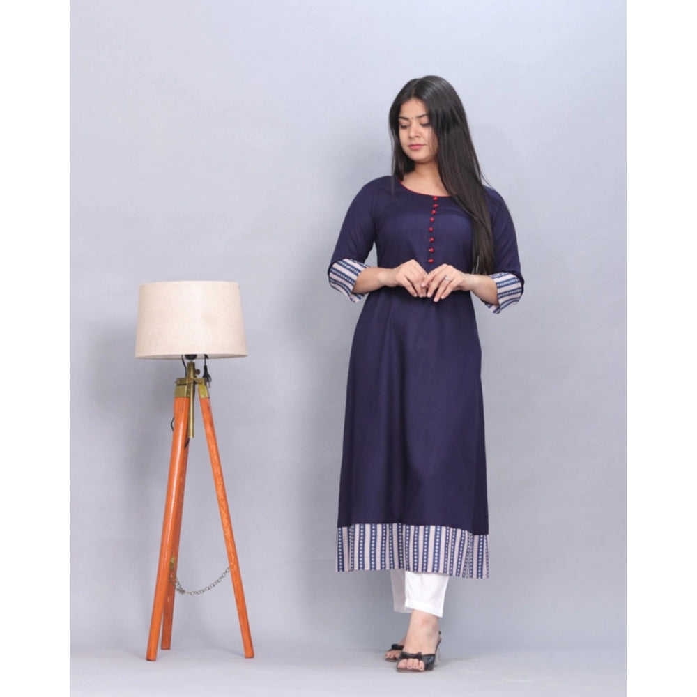 Generic Women's Casual Viscose Rayon 3-4th Sleeve Kurti (Navy Blue)