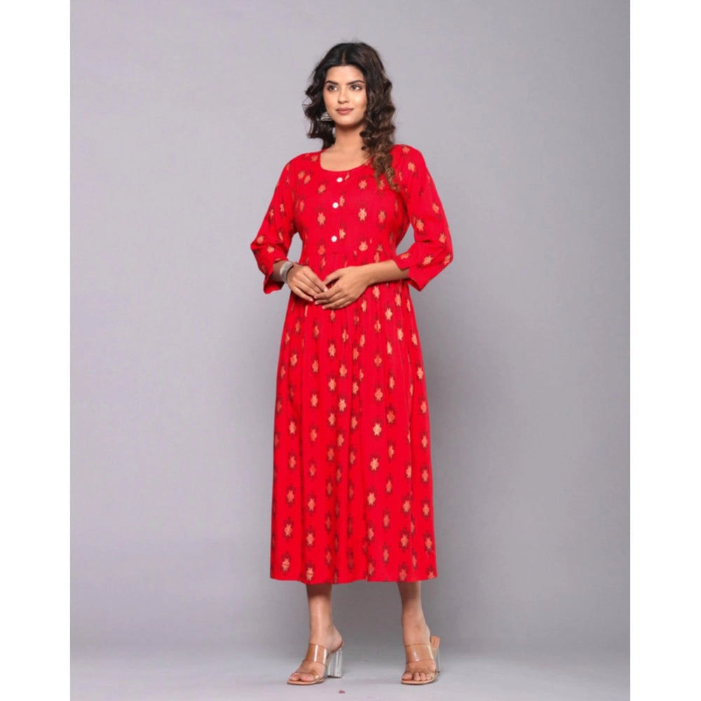 Generic Women's Casual Viscose Rayon 3-4th Sleeve Maternity Kurti (Red)