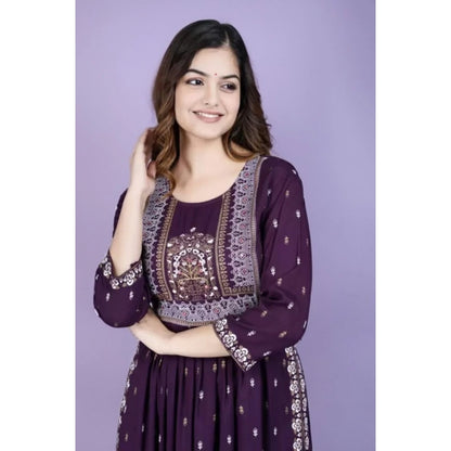 Generic Women's Casual Viscose Rayon 3-4th Sleeve Nayra Cut Kurti (Purple)