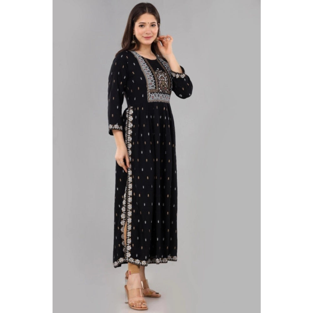 Generic Women's Casual Viscose Rayon 3-4th Sleeve Nayra Cut Kurti (Black)