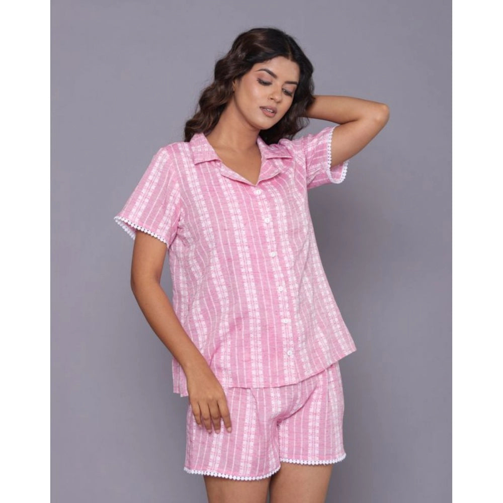 Generic Women's Casual Cotton Short Sleeve Short Night Suit Set (Pink)