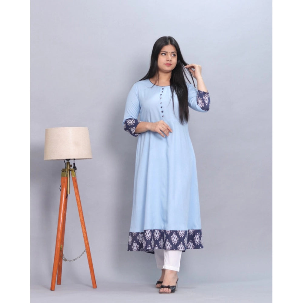 Generic Women's Casual Viscose Rayon 3-4th Sleeve Kurti (Light Blue)