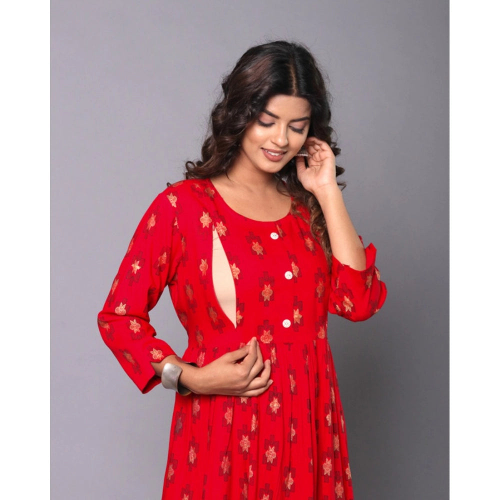 Generic Women's Casual Viscose Rayon 3-4th Sleeve Maternity Kurti (Red)