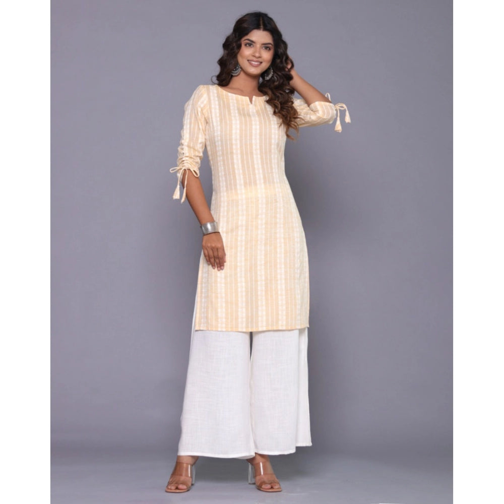 Generic Women's Casual Cotton Blend 3-4th Sleeve Straight Kurti (Yellow)