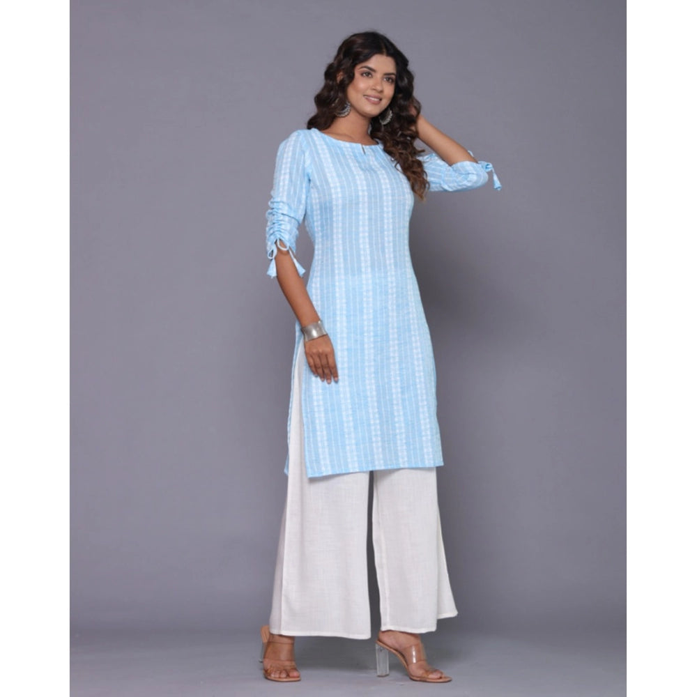 Generic Women's Casual Cotton Blend 3-4th Sleeve Straight Kurti (Aqua Blue)