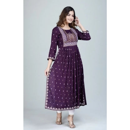 Generic Women's Casual Viscose Rayon 3-4th Sleeve Nayra Cut Kurti (Purple)