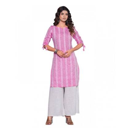 Generic Women's Casual Cotton Blend 3-4th Sleeve Straight Kurti (Pink)