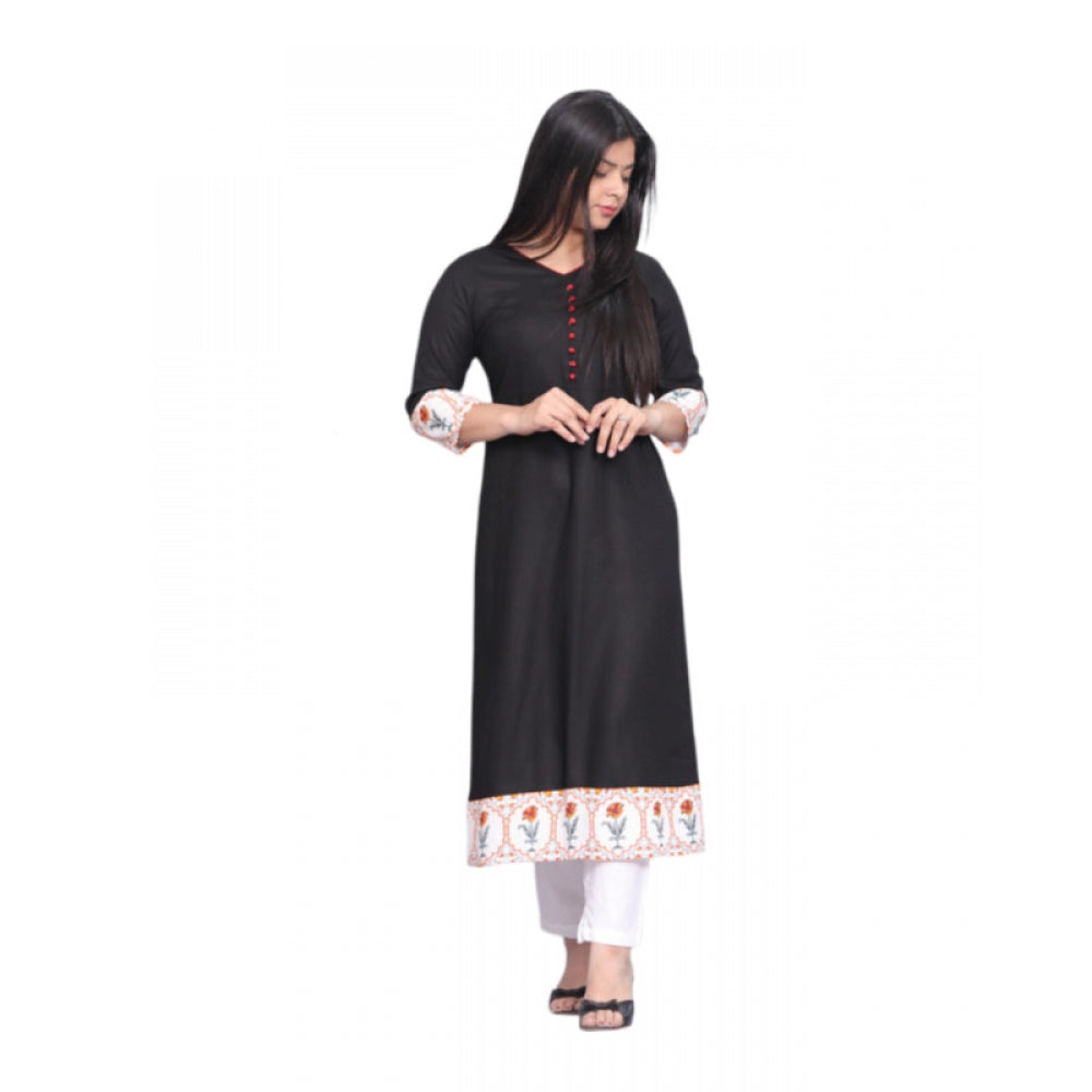 Generic Women's Casual Viscose Rayon 3-4th Sleeve Kurti (Black)